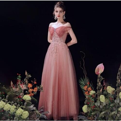 Luxurious Boat Neck Evening Dress Beads Appliques Floor-Length Sequins Empire A-Line Lace Up New Woman Formal Party Gowns A1366