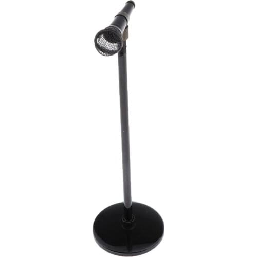 1/12 Dollhouse Miniature Microphone Model with Stand Simulated Musical Instruments Home Desk Decoration