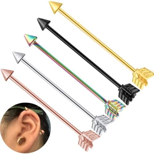 1 Pc 1.6x38 Arrow t Stainless Steel Tragus Stud Conch Earring Cubic Long industrial Tragus Daith Helix Lobe Piercing Jewelry