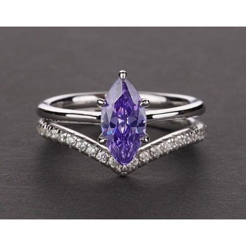 100% Authentic 925 Sterling Silver 5*10MM Mariquesa Shape Amethyst Rings for Women Wedding Anniversary Gemstone Ring