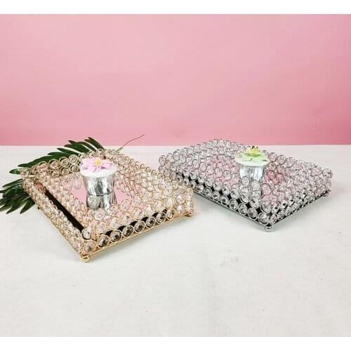 2pcs Square tray mirror tray crystal Wedding Birthday Dessert Cupcake Pedestal Display