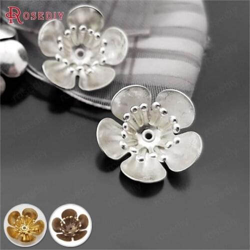 20PCS 16MM,height 5MM Silver Color Plated Brass 3D Plum Flower Beads Caps Diy Jewelry Findings Accessories wholesale