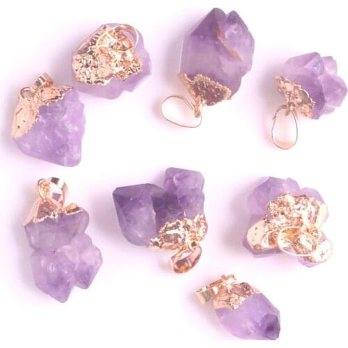 24pcs High Quality Natural Purple Crystal Cluster Neckace Pendants For DIY Jewelry Making Chakra Healing Meditation Pendulum