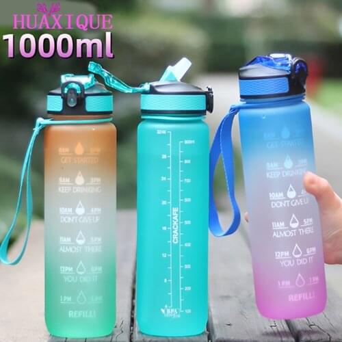 1L Tritan Material Water Bottle With Bounce Cover Time Scale Reminder Frosted Leakproof Cup For Outdoor Sports Fitness Bottles