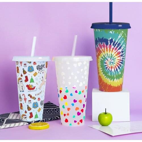 Water Bottle Random Color Eco-friendly ​Reusable Plastic With Lid And Straw Cup Cold Drinks Cup Sports Straw Bottle Christmas