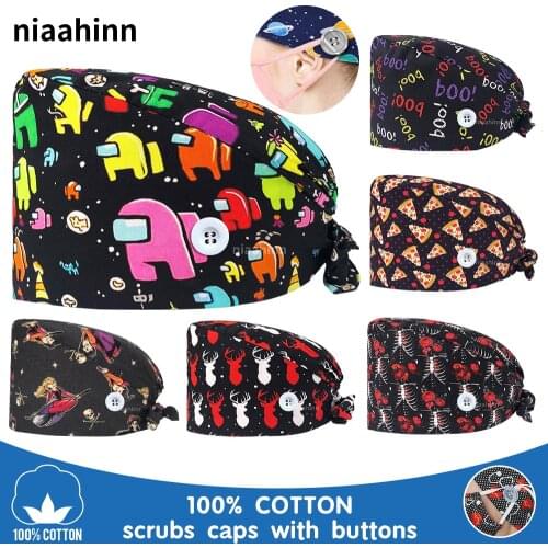 Pet Veterinary Surgical Caps Hospital Medical Scrub Cap Doctor Nurse Work Hat Tieback Cotton Summer Dentist Pharmacy Surgery Cap