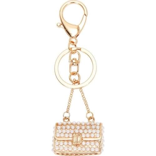 Crystal Rhinestone Purse Keychain Keyring Key Ring Chain Bag Charm Pearl Pendant