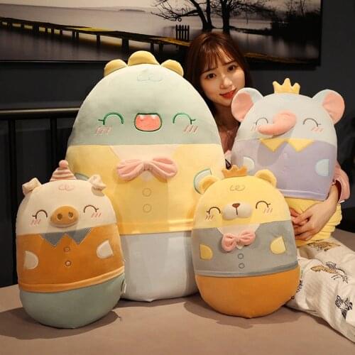 80cm High Quality Dress Suit Dinosaur&Elephant&Piggy&Bear Plush Fat Pillow Soft Cartoon Animals Stuffed Doll Kawaii Cushion Gift