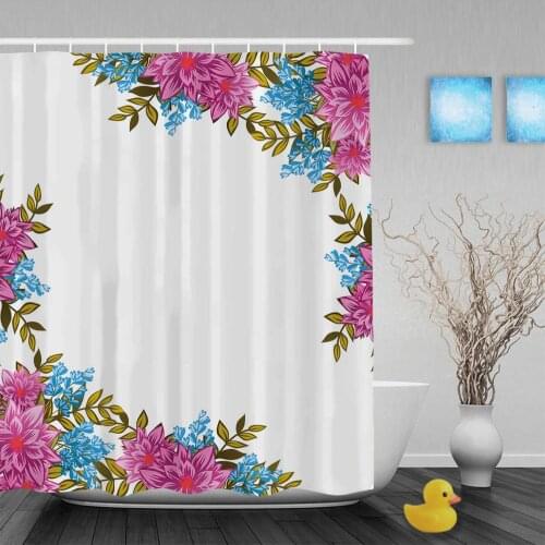 Beautiful Pink Blooming Flowers Bathroom Shower Curtains Nature Scenery Shower Curtain Waterproof Polyester Fabric With Hooks