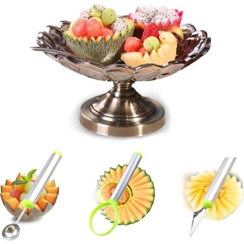 Creative Kitchen Gadget 3 Pcs/Set Cream Spoon Stainless Steel Watermelon Carving Knife Fruit Tools Fruit Platter Set