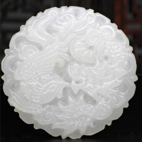 Natural Afghanistan Jade Dragon And Phoenix Pendant Hand Carved Quartz Jade Necklace Healing Crystal Stone Charms Jewelry Gift