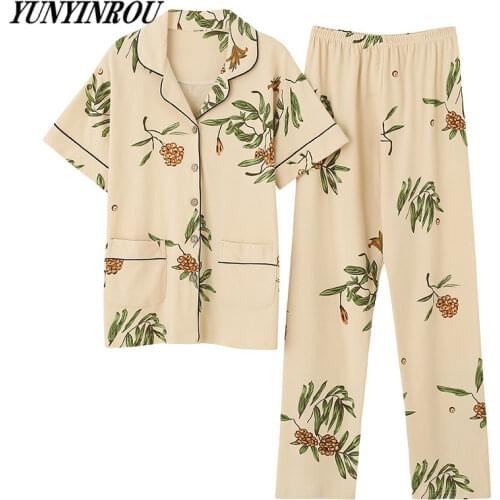 Summer Brand Womens Pajama Sets Elegant Nightwear Women Pajamas Plus Short Sleeved Long Pants Sleepwear 4XL Femme Home Fashion