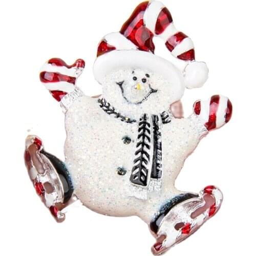 Hot Selling Personality Christmas Gifts Enamel Hat Shining Skiing Snowman Brooch Pix Xmas Jewelry