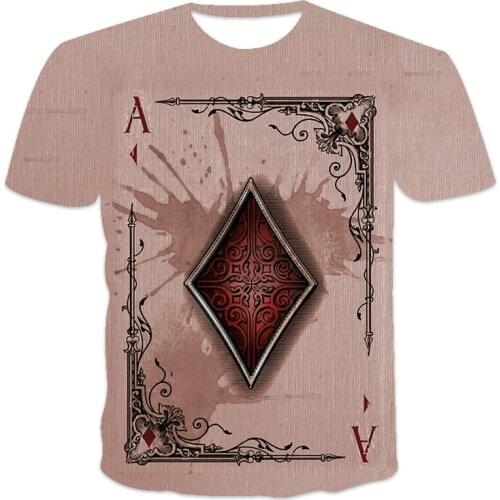 New Hot Sale Mens T-shirt Loose Clothes Retro Short Sleeve Fashion Poker Pattern Printed O-Neck Mens T-shirt