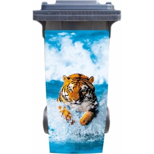 DIY tiger running in water Adhesive Removable Waterproof Sticker Decals Rubbish bin trash can Cover sticker 120liter 240liter