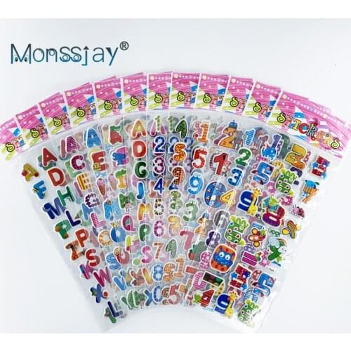 12 sheets/pack letter and number cartoon sticker for Children boy girl learning cognitive toy 3D bubble foam stickers scrapbook