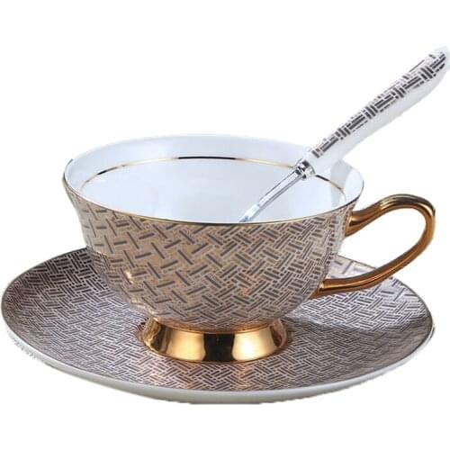 New Gold Depicting Elegant Bone China Coffee Cup Dish Spoon Set Afternoon Tea Ceramic Set