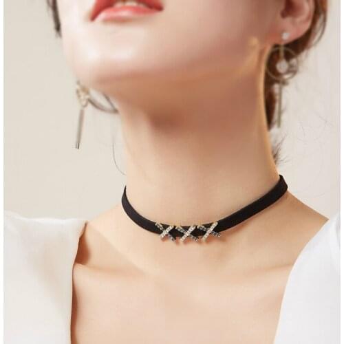 New Design Black Velvet Choker Necklace Gothic Handmade With Charm Rhinestone XXX Design Gothic Emo For Women Collares Mujer