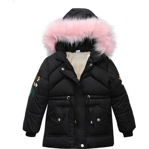 Autumn Winter Jacket For Girls Kids Coat Warm Thick Outerwear Coat For Girls Clothes Fur Hooded Cotton Padded Girls Jacket Coat
