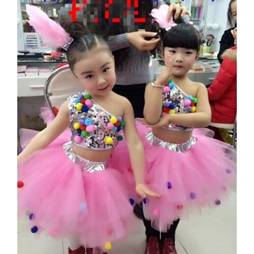 Girl Sequin Tutu Dress Children Jazz Dance Costume for Compeitition Kids Hip Hop Dance Costume Latin Dance Dress 89