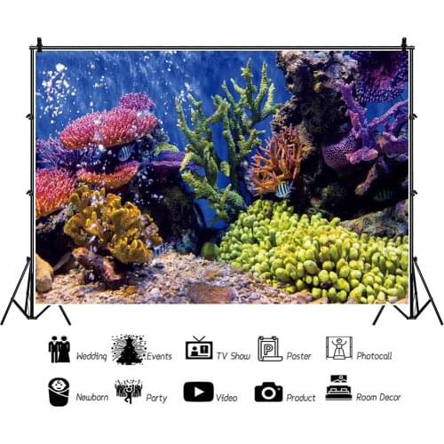 Undersea Beautiful Coral Seagrass Rock Backdrop Child Room Decoration Photography Studio Photo Baby Bath Custom Vinyl Background