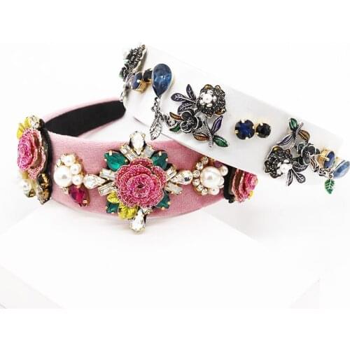Baroque fashion hundred color rhinestone porcelain flower luxury dance headband street shooting travel personality headband 899