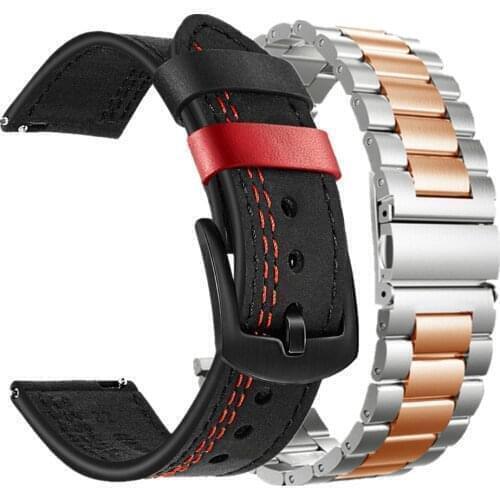 2pcs stainless steel and Genuine Leather band For Samsung Galaxy watch 3 45mm 41mm/Active 2 46mm/42mm Gear S3 20 22mm bracelet