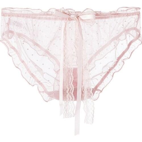 Sexy transparent polka dot mesh panties Sexy cute back buttocks bow cute girl lace low waist comfortable panties A19217