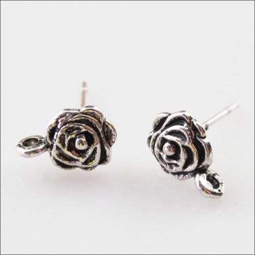 24Pcs Tibetan Silver Rose Flower Earrings Studs With Loop Findings