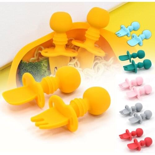 Silicone Spoon Fork Set Baby Self Feeding Utensils Practical Infant Training Supplies For Baby Toddlers Посуда Jogo De Jantar