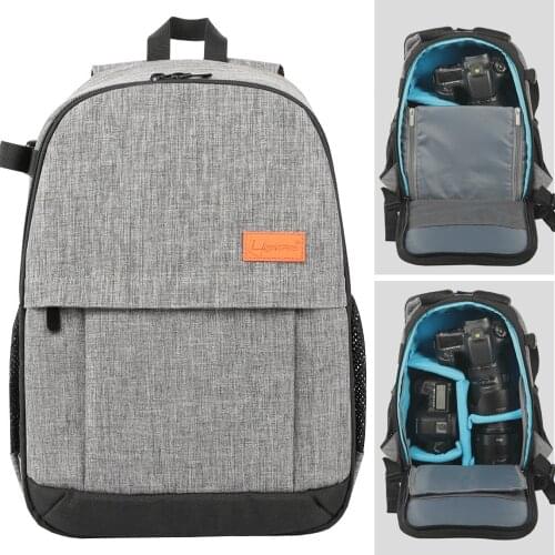 Anti-theft Men Women Photo Camear Shoulders Bag Grey Black Backpack Waterproof w/ Rain Cover for Canon Nikon Sony DSLR
