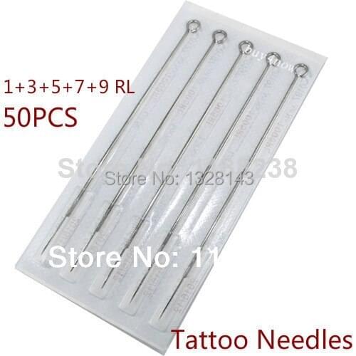 50PCS Mixed Lot Sterilized Tattoo Needles Round Liner 1RL 3RL 5RL 7RL 9RL for tattoo grip tattoo gun Free Shipping