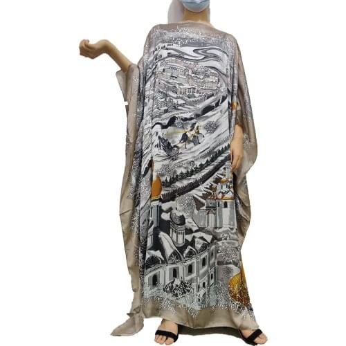 Vetement Femme 2021 Traditional New Floral Batwing Sleeve Bohemian Maxi Dresses Kuwait Summer Silk BouBou Kaftan Dress