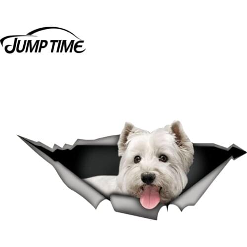 Jump Time 13cm x 5.7cm West Highland White Terrier car sticker 3D Pet Graphic Vinyl Decal Car Window Laptop Bumper Car Stickers