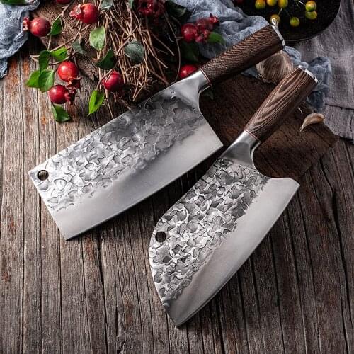 High Quality Kitchen Knife Chinese Handmade Forged Butcher Knife Cleaver Camping Serbian Chef Knives Set Wenge Wood Handle