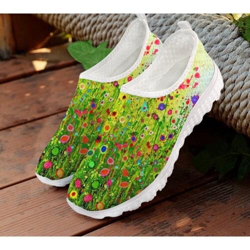 INSTANTARTS Casual Flat Shoes For Femme Oil Painting Flowers Mesh Outdoor Walk Sneaker Women Casual Slip on Loafers Footwear Hot