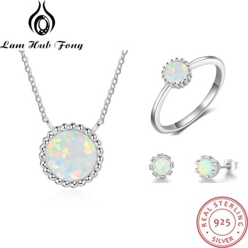 Women Jewelry Sets Flower Rings Earrings Necklaces Pendants 925 Sterling Silver Opal Jewelry Girls Wedding Gift (Lam Hub Fong)