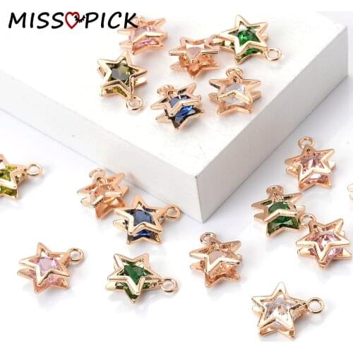 15*12mm 10pcs Alloy Colorful Star Rhinestone Crystal Pendant Charms Beads for Jewelry Making DIY Bracelet Necklace Accessories
