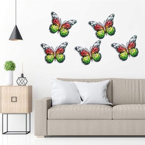 16.5cm Butterfly Insect Wrought Iron Sculptures Pendant Wall HANGing Metal Butterfly Statue Indoor Outdoor Home Garden Decor