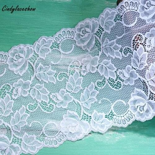 2Yards 21cm Width White Nylon Elastic Lace Trim For Wedding Dress Accessories Sewing Applique Stretch French Net Lace Fabric DIY