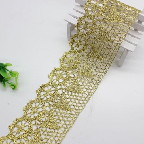 20Yards Glitter Gold Lace Trim Ribbon Crocheted 65mm Cotton Lace Webbing Decor DIY Craft Gift Packing Sewing Supplies Dentelle