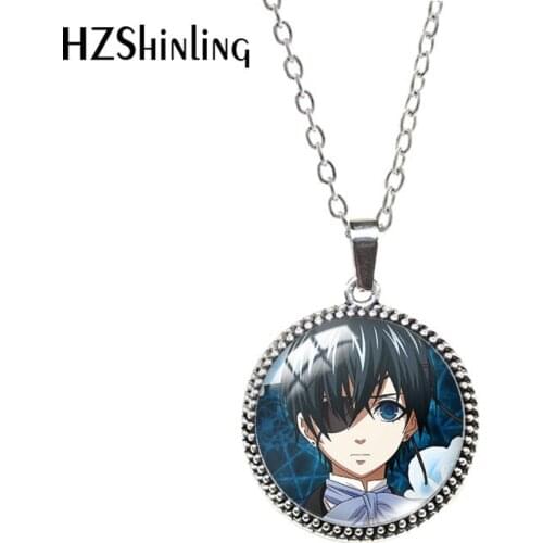 2021 Antique Necklace Black Butler Glass Cabochon Dome Pendants Handmade Necklace Jewelry