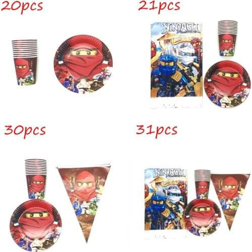 31pcs/lot Ninja Theme Cartoon Kids Birthday Party Decoration Paper Cups Plates Tablecloth Flags Baby Shower Ninja Banners Supply