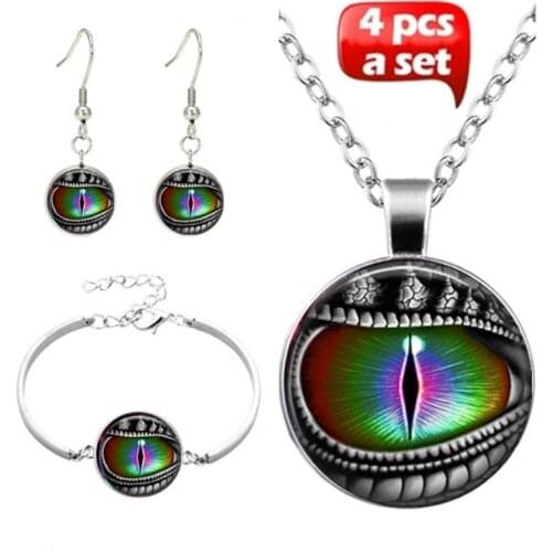 4Pcs/Set Dragon Eye Art Photo Glass Jewelry Set Fashion Choker Necklace Bracelet Earring Jewelry Set for Women Gift Accessories