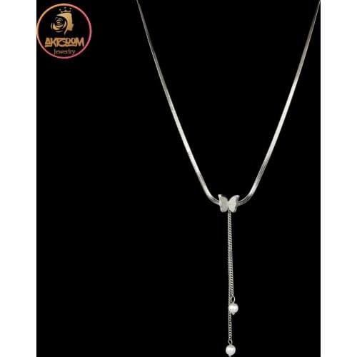 Akizoom Stainless Steel Butterfly Choker for Women Adjustable Charm Necklace Silver Color Pearl Pendant Necklace Jewelry Gift