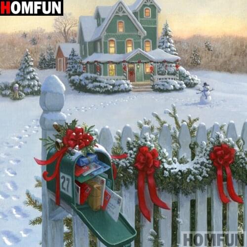 HOMFUN Full Square/Round Drill 5D DIY Diamond Painting "House snow" 3D Embroidery Cross Stitch 5D Home Decor Gift A15178