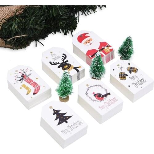 50Pcs/lot DIY Kraft Tags Merry Christmas Labels Gift Wrapping Paper Hang Tags Santa Claus Paper Cards Christmas Party Supplies