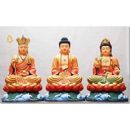 Large Southeast Asia HOME Shrine efficacious Patron saint Ornamental God Avalokitesvara Guan yin buddha Ksitigarbha statue 3PCS