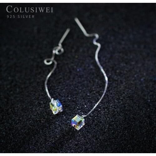 COLUSIWEI Genuine 925 Sterling Silver Colorful Sugar Cube Dangle Earring for Women Geometric Line Drop Earring Fine Jewelry Gift