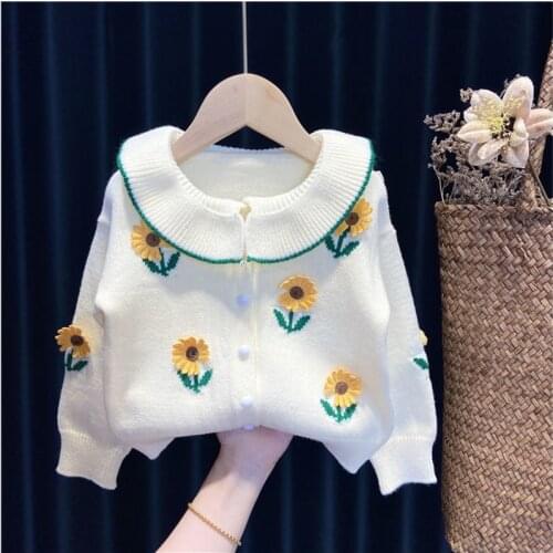 Spring Autumn Girls Jacket Baby Knitted Cardigan Crew Neck Top Toddler Sweater Childrens Jacket Kids Coat For Girls Baby 0-5Y